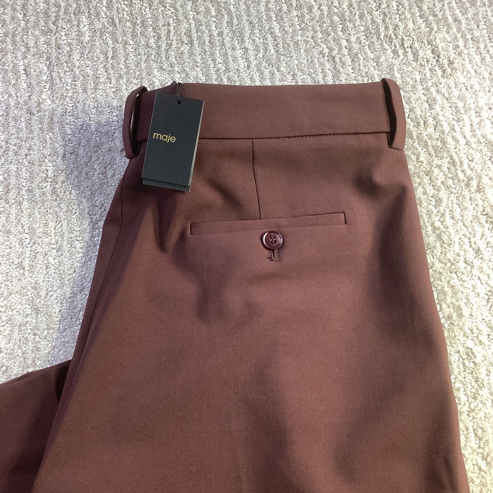 Maje Pordeau Wide Leg Wool Blend Trousers Burgundy Size 40 NWT